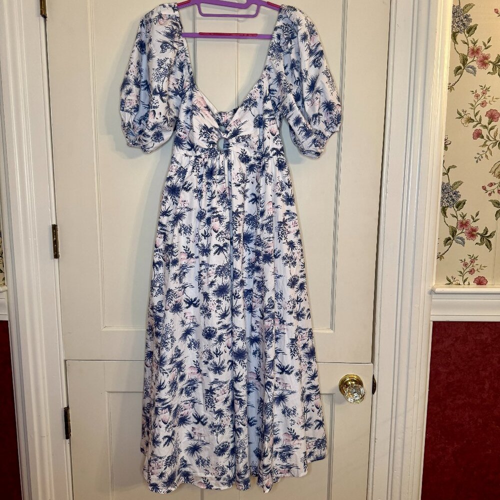 Abercrombie & Fitch Puff Sleeve O-Ring Tie Back Cutout Midi Dress Size Medium